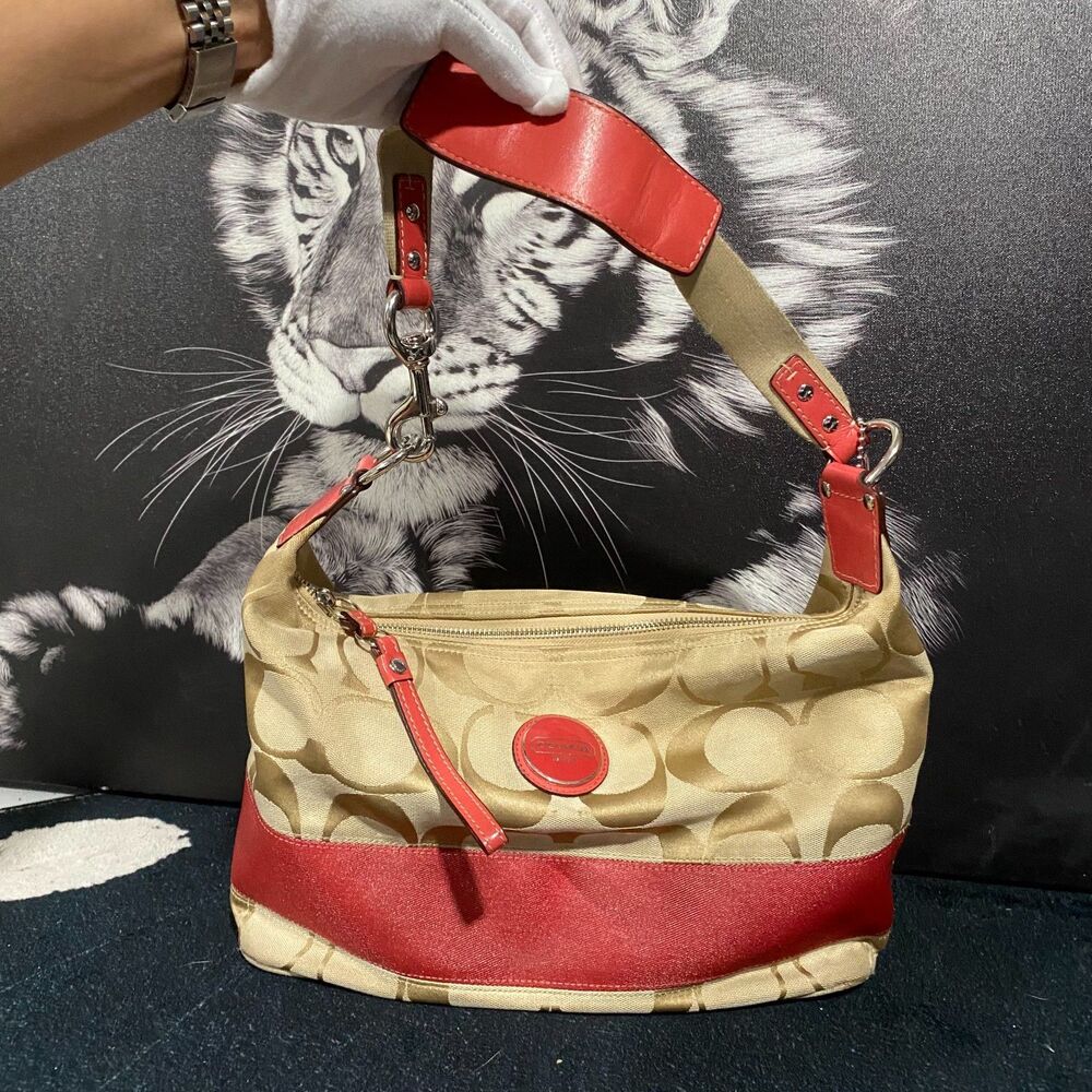 Coach Hobo Handbag Women's Beige Canvas Removable Shoulder Strap Travel Outdoor